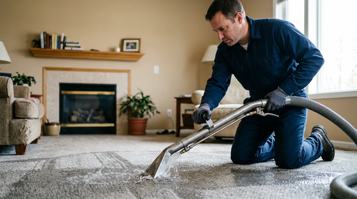 Water damage restoration technician working near Cape May Point, NJ